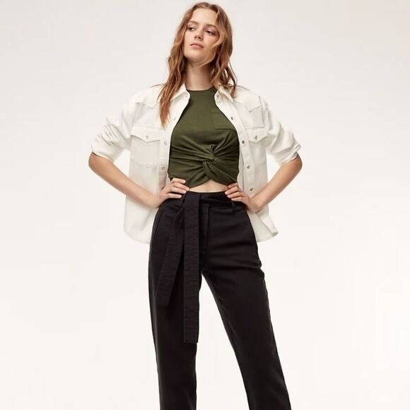 Wilfred Free green Subah T-shirt front-knot short sleeve crop tee - Picture 5 of 14